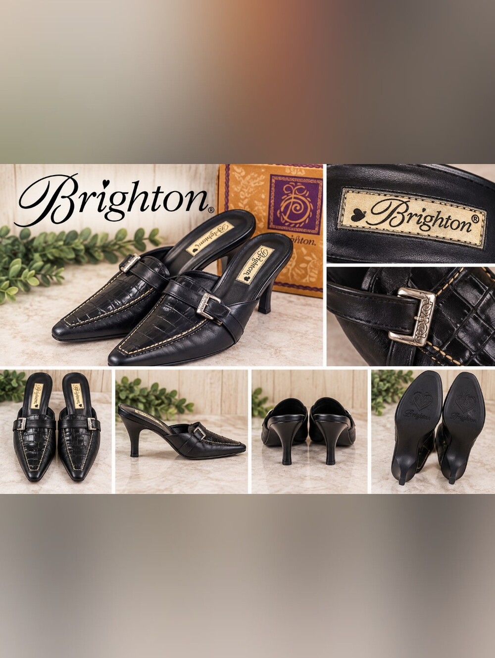 Brighton Black Croc-Embossed Leather Slip-On Loafers